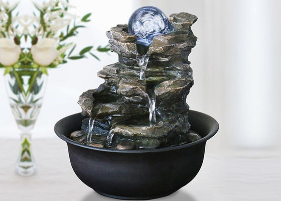 Chiny Rock Mountain Indoor ze szklaną kulką Polyresin Dekoracja wnętrz domu Salon Fontanna z diodą LED dostawca